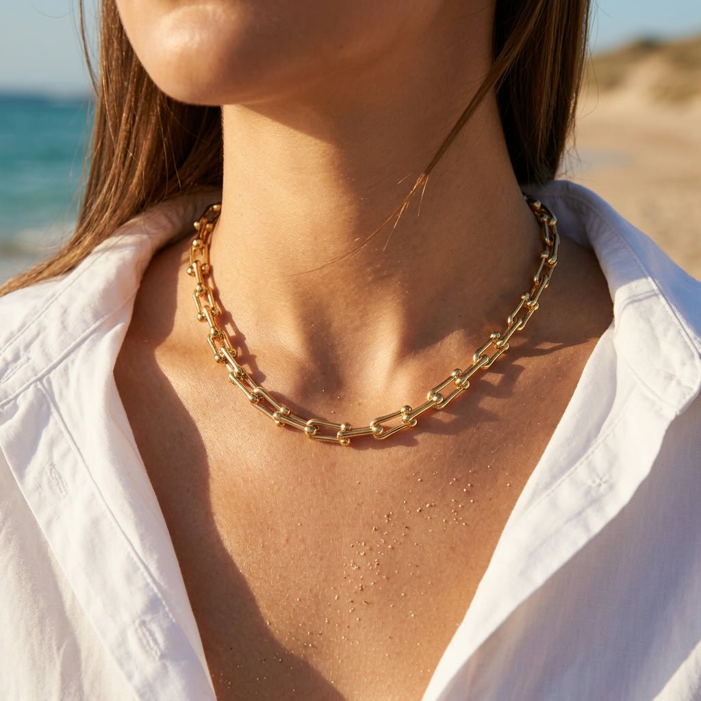 Bold Bamboo U-Link Statement Chain Necklace - Semprie