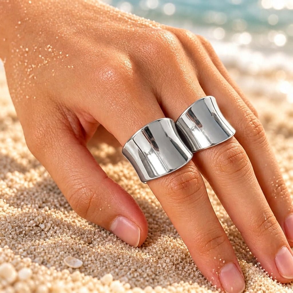 Brina Wide Concave Curved Open Band Ring - Semprie