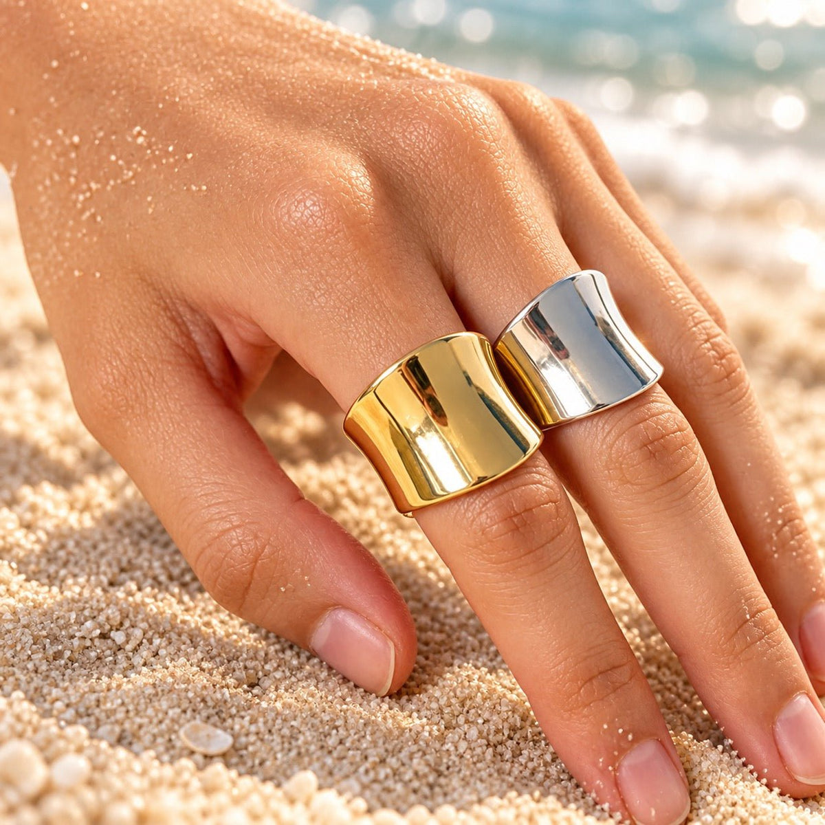 Brina Wide Concave Curved Open Band Ring - Semprie