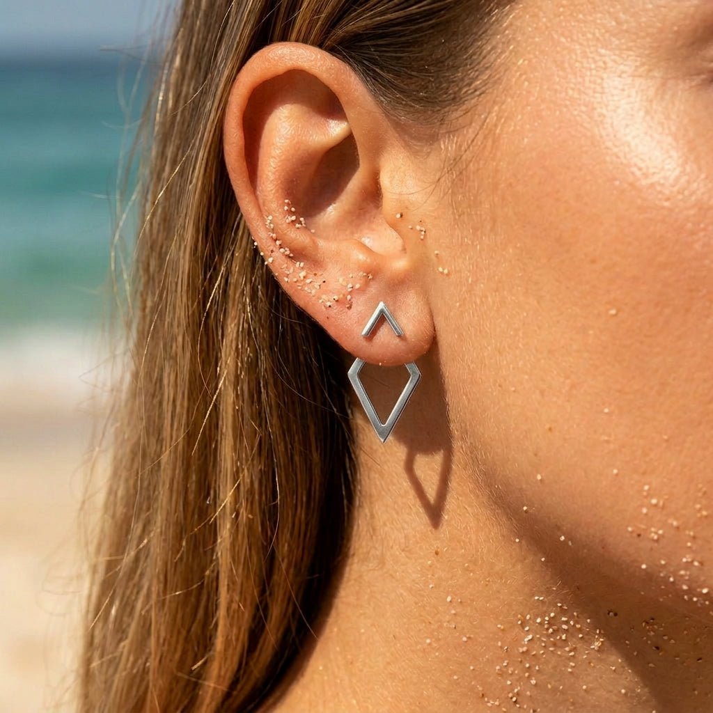 Chevron Stud Hollow Rhombus Drop Earrings - Semprie