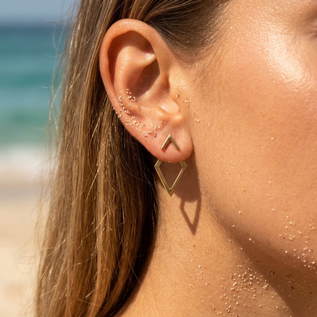 Chevron Stud Hollow Rhombus Drop Earrings - Semprie