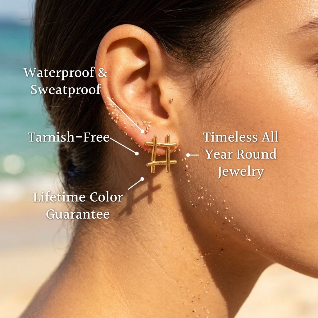 Crisscross Grid Bar Minimalist Stud Earrings - Semprie