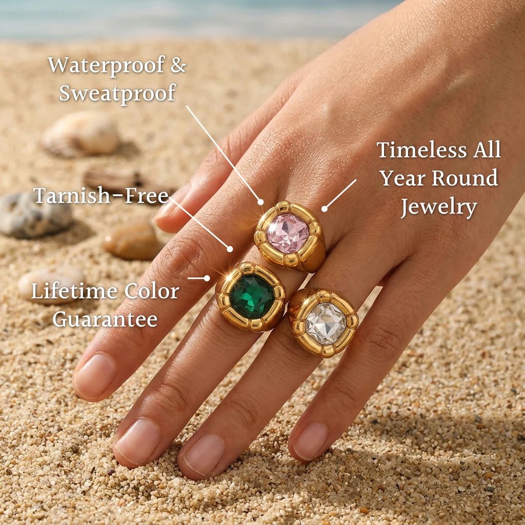 Emerald-Cut Emerald Green Gem Cocktail Ring - Semprie