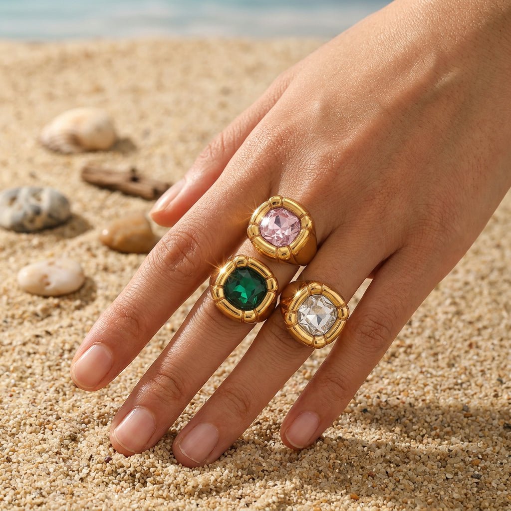Emerald-Cut Emerald Green Gem Cocktail Ring - Semprie