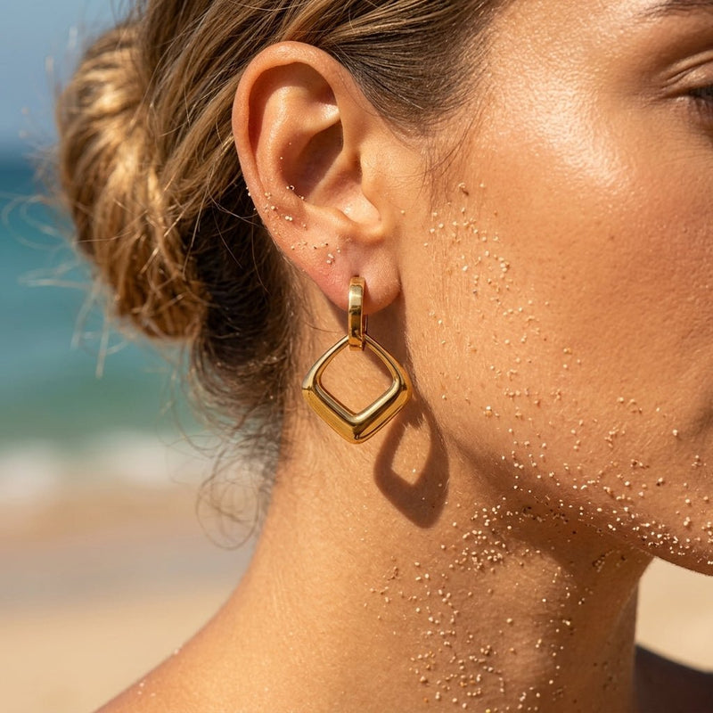 Geometric Rhombus Dangle Hoop Earrings - Semprie