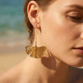 Ginkgo Leaf Charm Long Wire Drop Earrings - Semprie