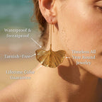Ginkgo Leaf Charm Long Wire Drop Earrings - Semprie
