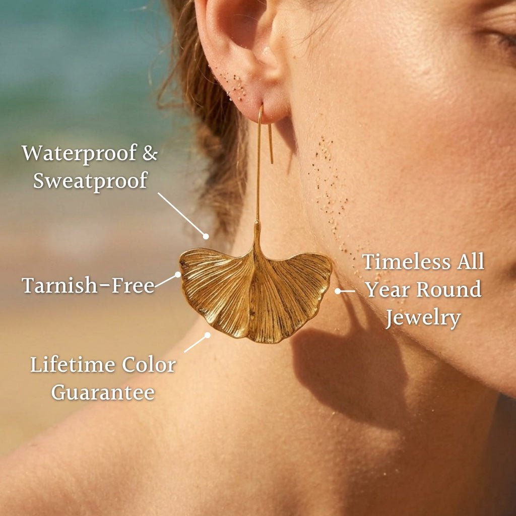 Ginkgo Leaf Charm Long Wire Drop Earrings - Semprie