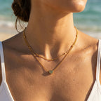 Heart Charm Beaded Double Layer Necklace - Semprie