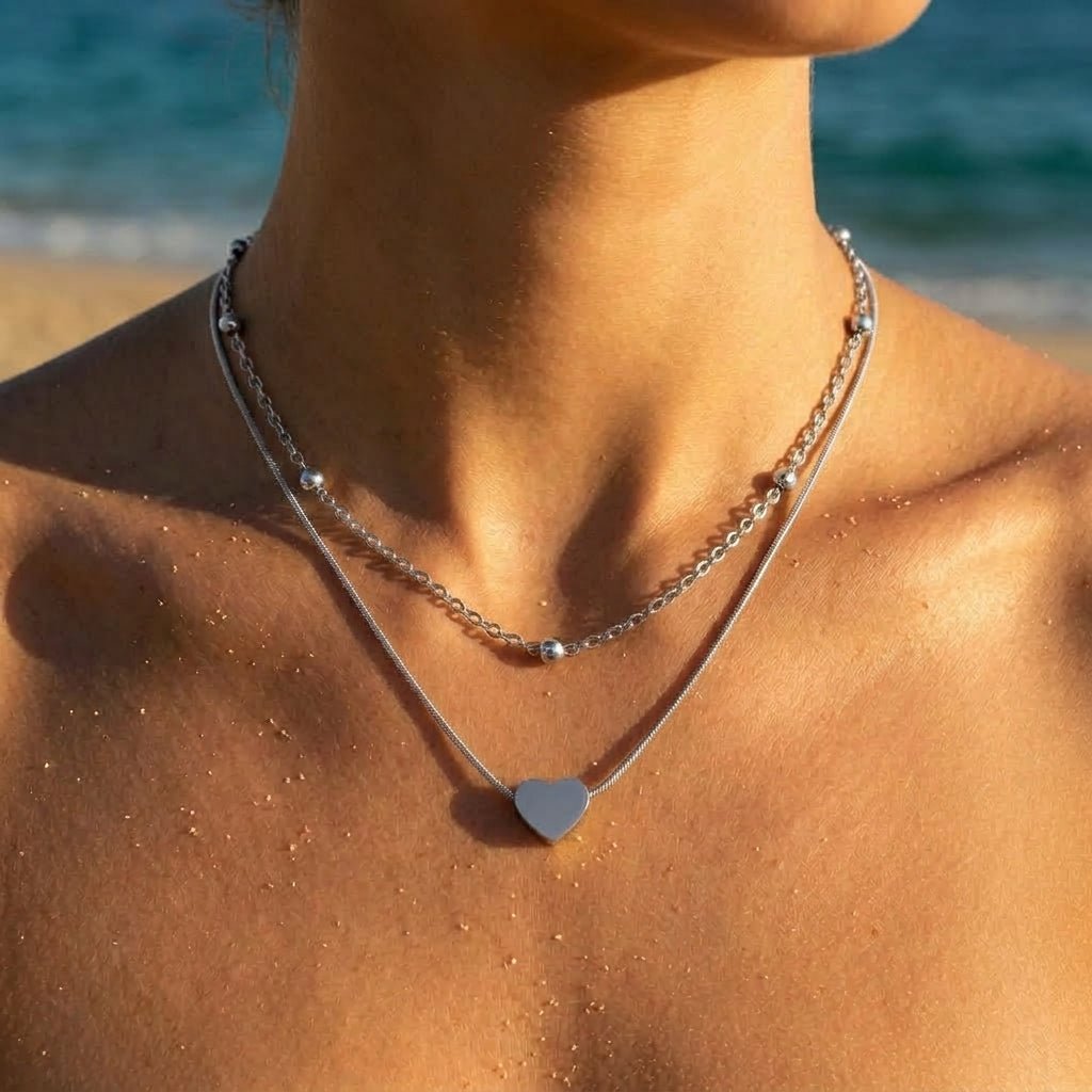 Heart Silhouette Double Strand Necklace - Semprie