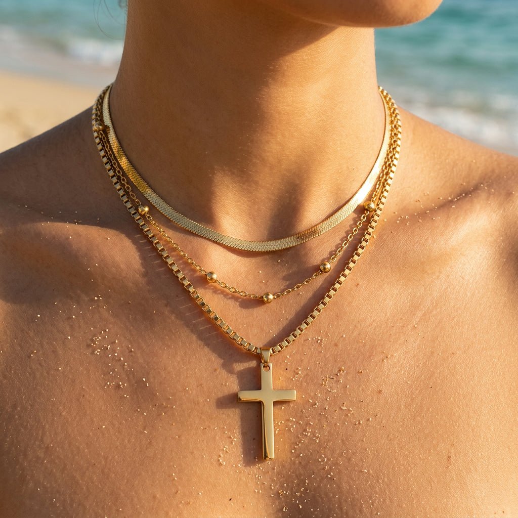Layered Cross & Herringbone Multi-Strand Necklace - Semprie