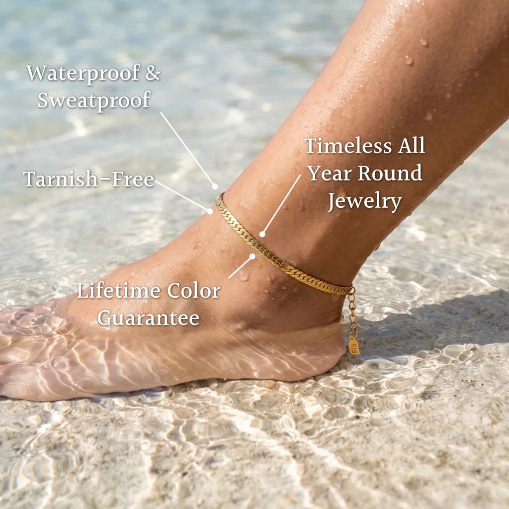 Lido Polished Flat Herringbone Anklet - Semprie