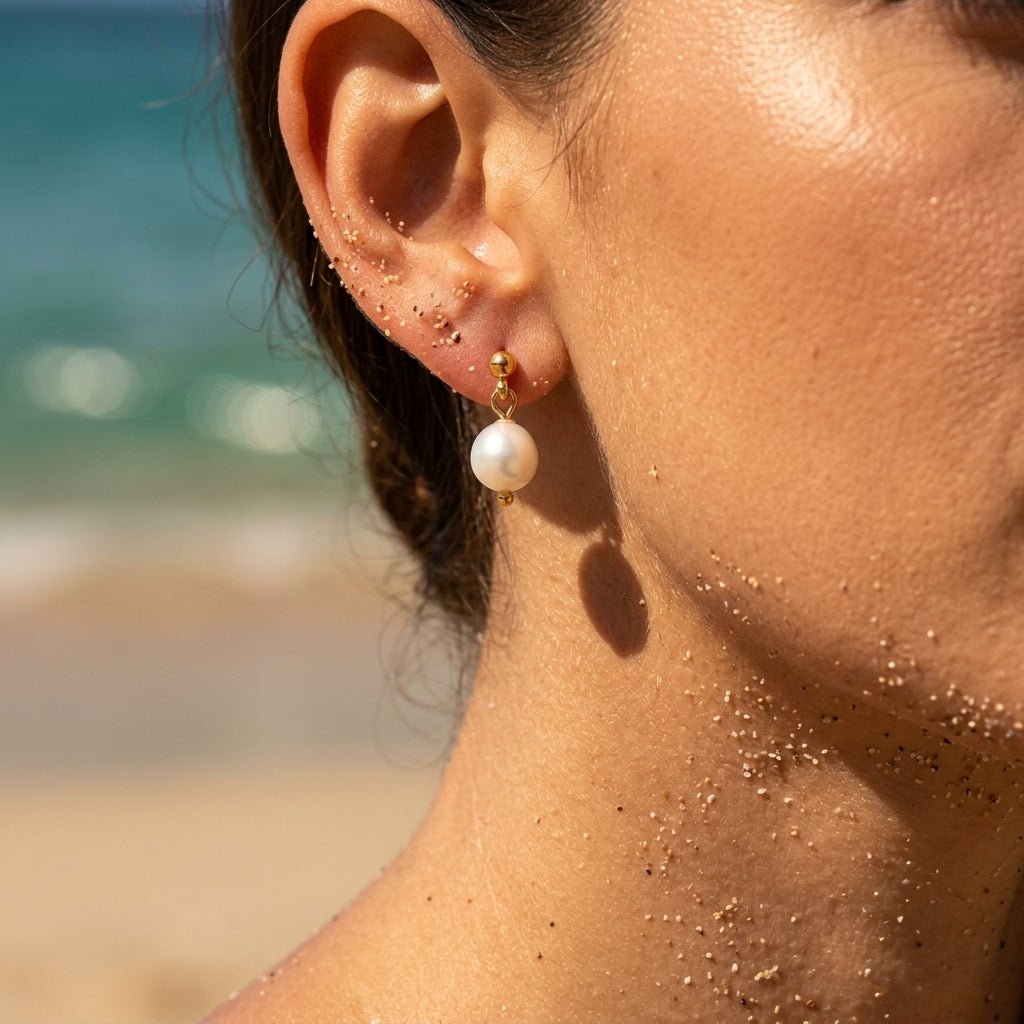 Luma Ball Stud Pearl Drop Earrings - Semprie