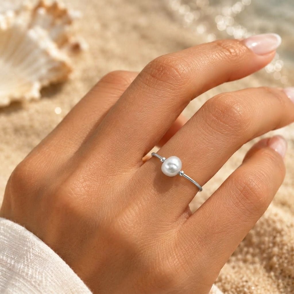 Luma Bead-Flanked Pearl Band Ring - Semprie