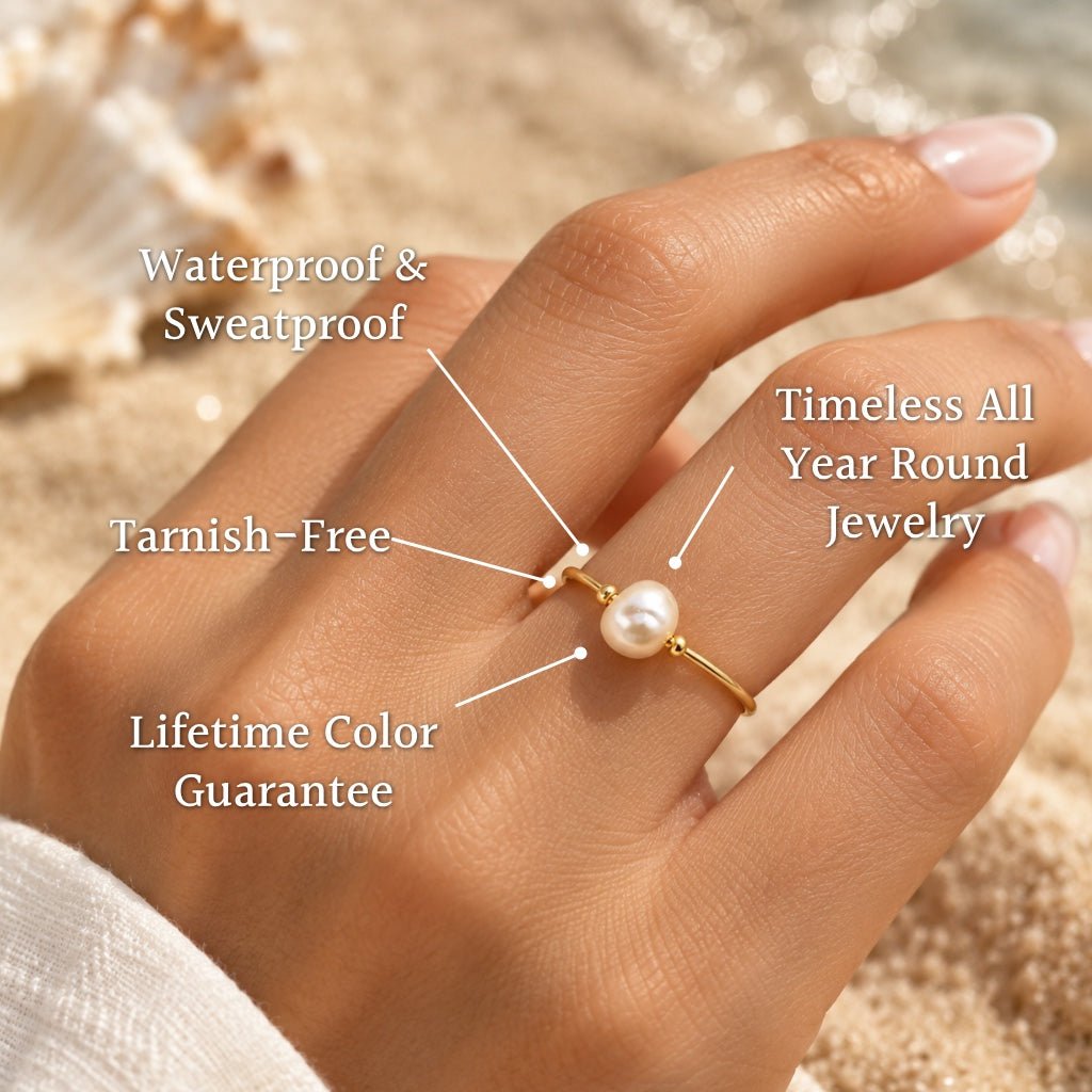 Luma Bead-Flanked Pearl Band Ring - Semprie