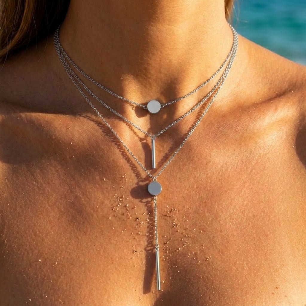 Micro-Pave Circle Disc Double Layer Necklace - Semprie