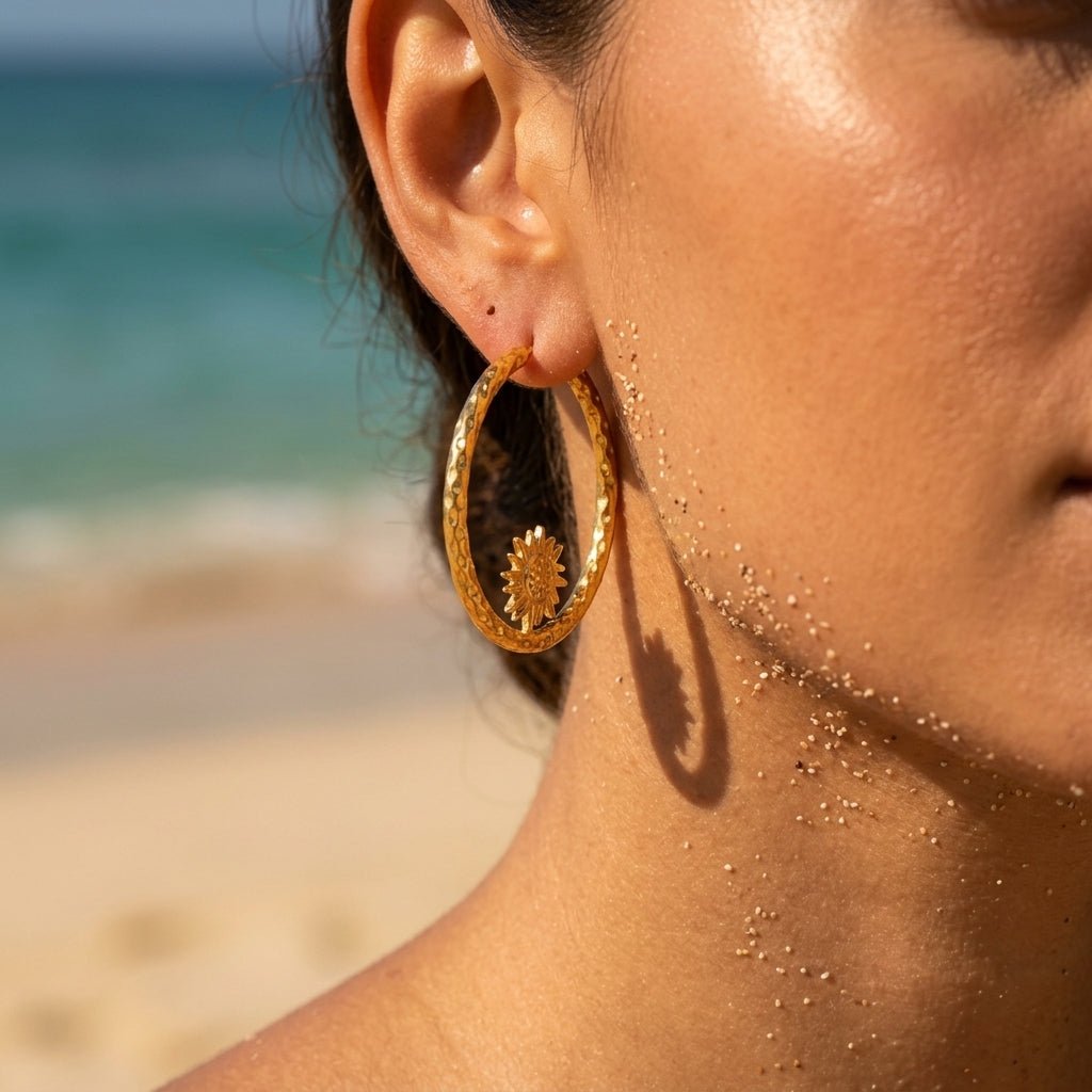 Molo Sunburst Inner Motif Hammered Hoops - Semprie