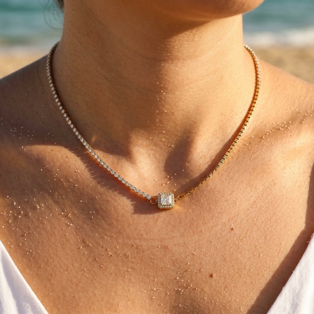 Ora Brilliant CZ Line Collar Necklace - Semprie