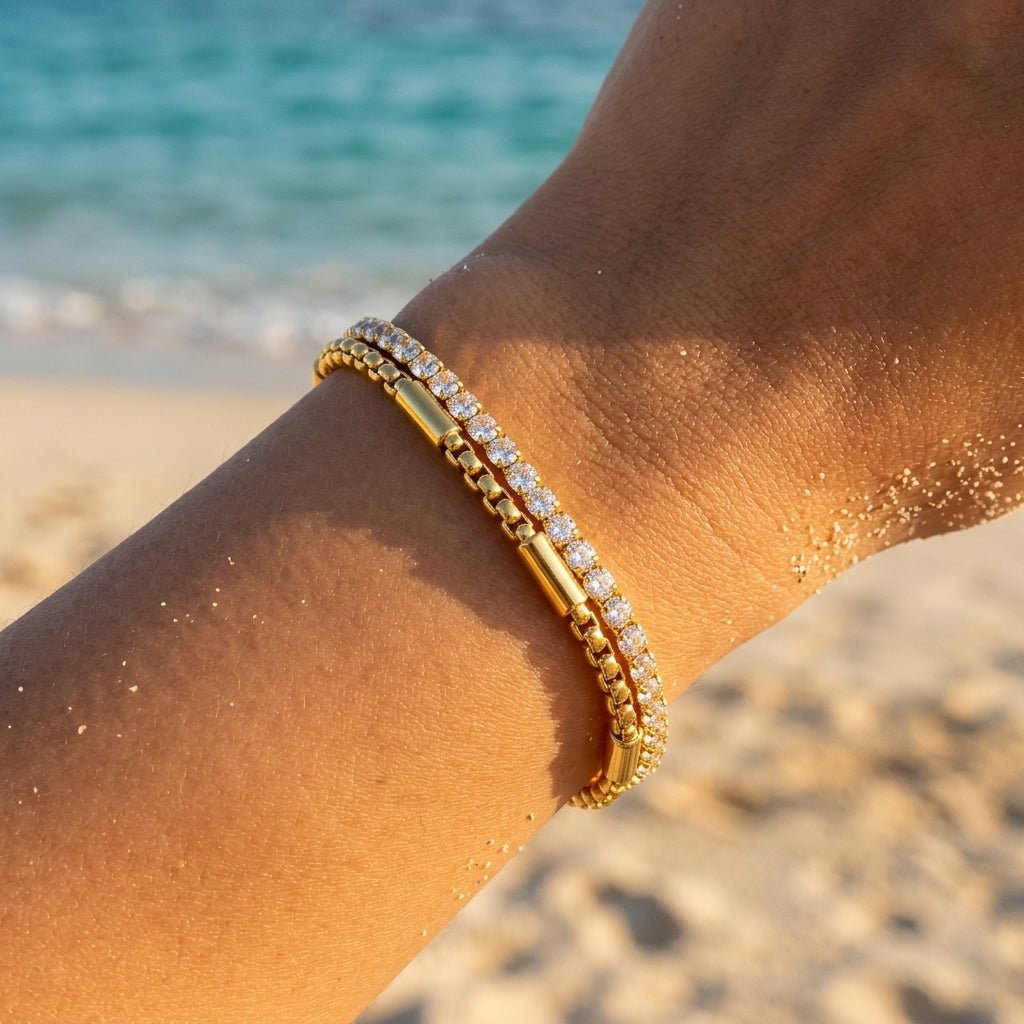 Ora Tennis CZ & Box Chain Combo Bracelet - Semprie