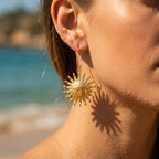Radiating Sunburst Charm Wire Hoop Earrings - Semprie