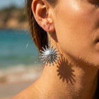 Radiating Sunburst Charm Wire Hoop Earrings - Semprie