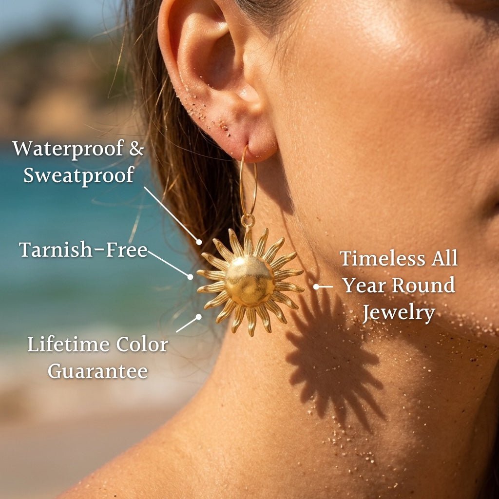 Radiating Sunburst Charm Wire Hoop Earrings - Semprie