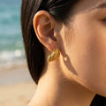 Ribbed Crescent Shell J-Hoop Huggie Earrings - Semprie