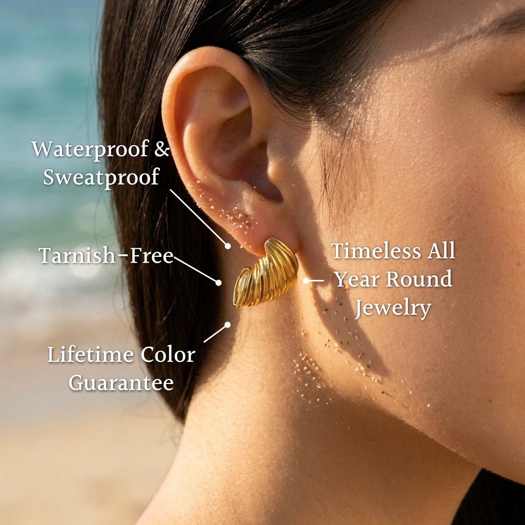 Ribbed Crescent Shell J-Hoop Huggie Earrings - Semprie