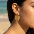 Ribbed Fan Leaf Drop Teardrop Stud Earrings - Semprie