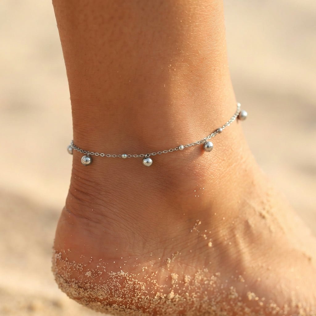 Sable Fixed Bead & Dangling Bauble Anklet - Semprie