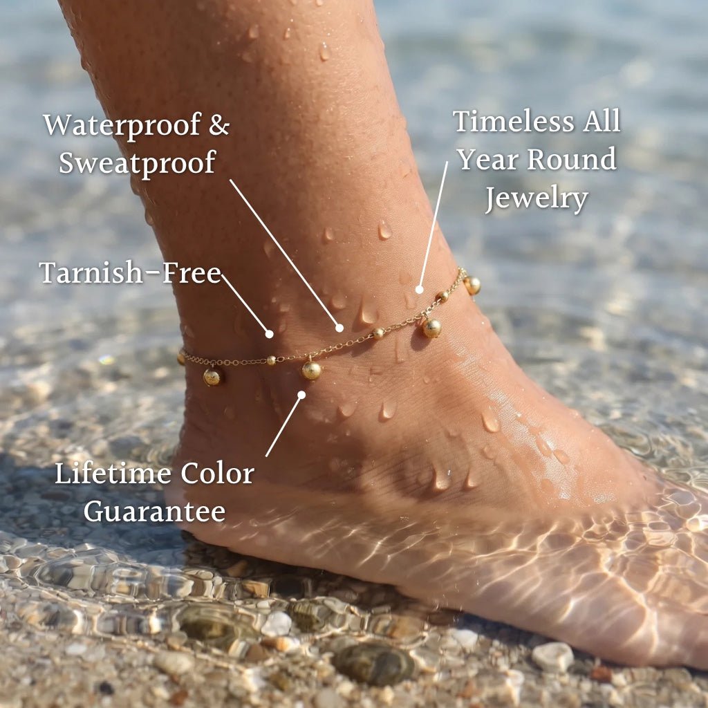 Sable Fixed Bead & Dangling Bauble Anklet - Semprie
