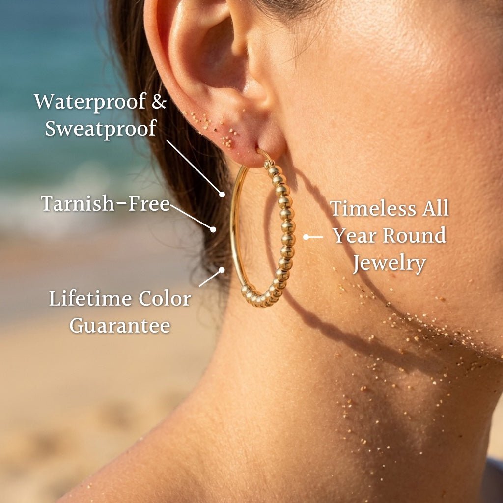 Sable Half-Beaded Wire Back Hoop Earrings - Semprie