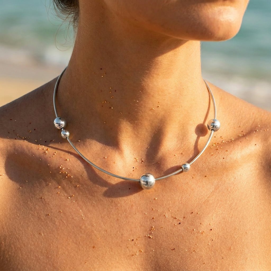 Sable Large Sphere Terminal Rigid Collar Necklace - Semprie