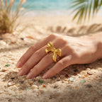 Sculpted Ribbon Bow Knot Statement Ring - Semprie