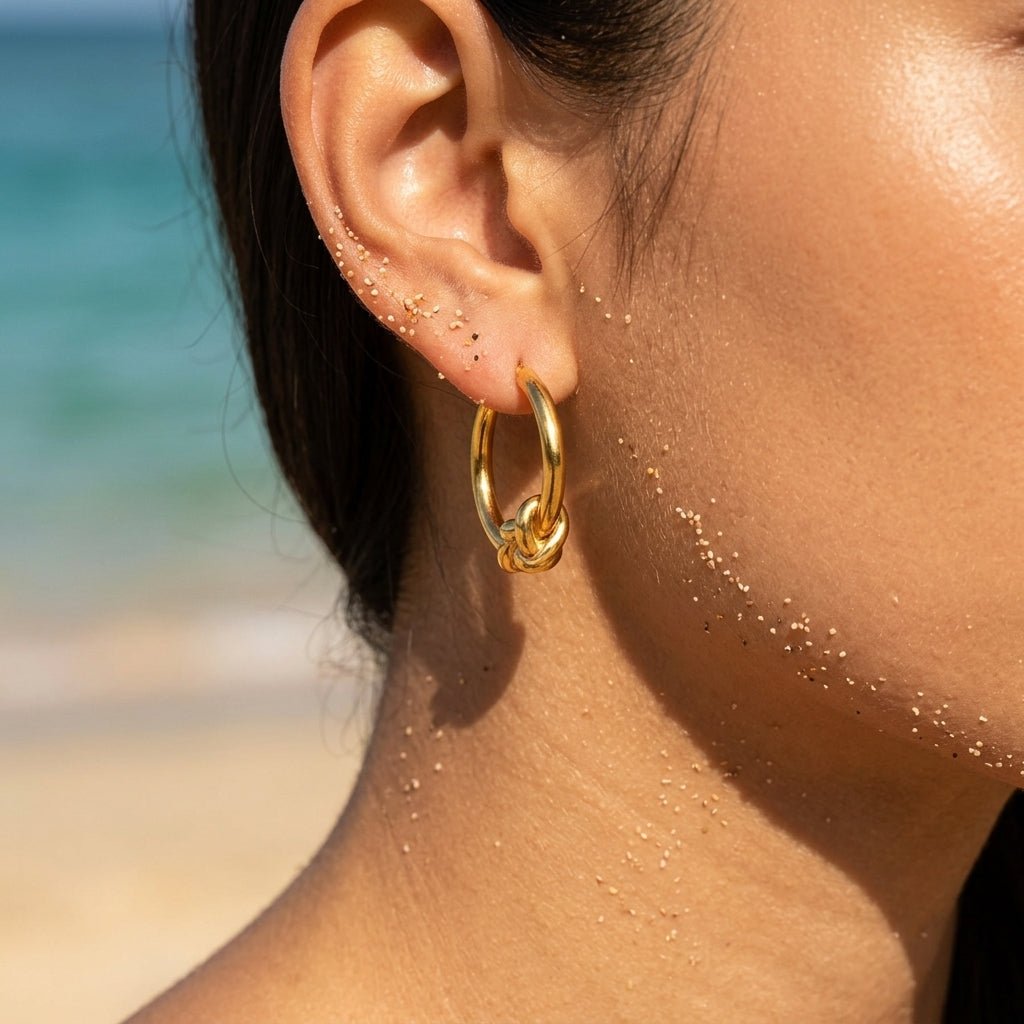Smooth Circular Hoop with Bottom Knot Earrings - Semprie