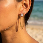 Square CZ Stud Curb-Link U-Loop Earrings - Semprie