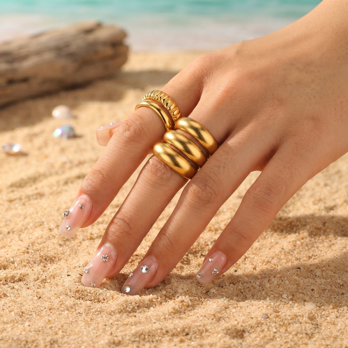 Stacked Ribbed & Smooth Dome Ring
