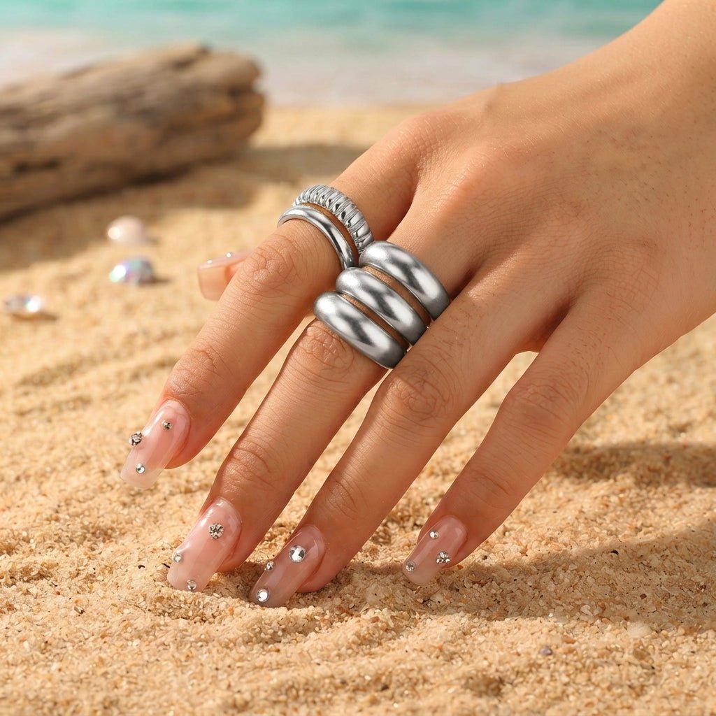 Stacked Ribbed & Smooth Dome Ring - Semprie