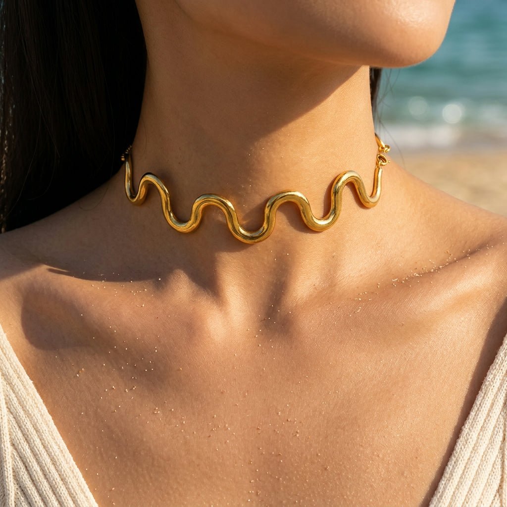 Textured Wave Crest Pendant Chain Necklace - Semprie
