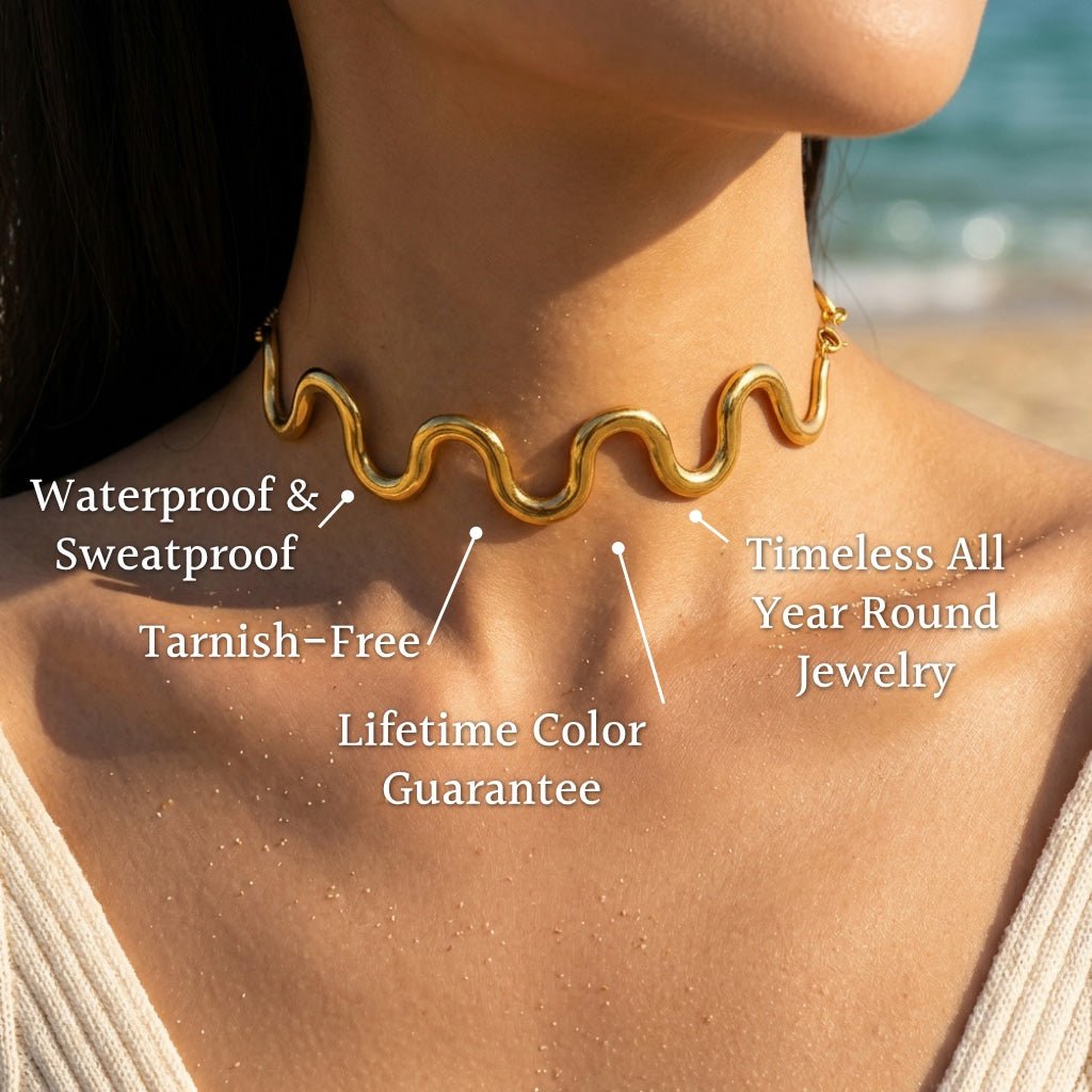 Textured Wave Crest Pendant Chain Necklace - Semprie