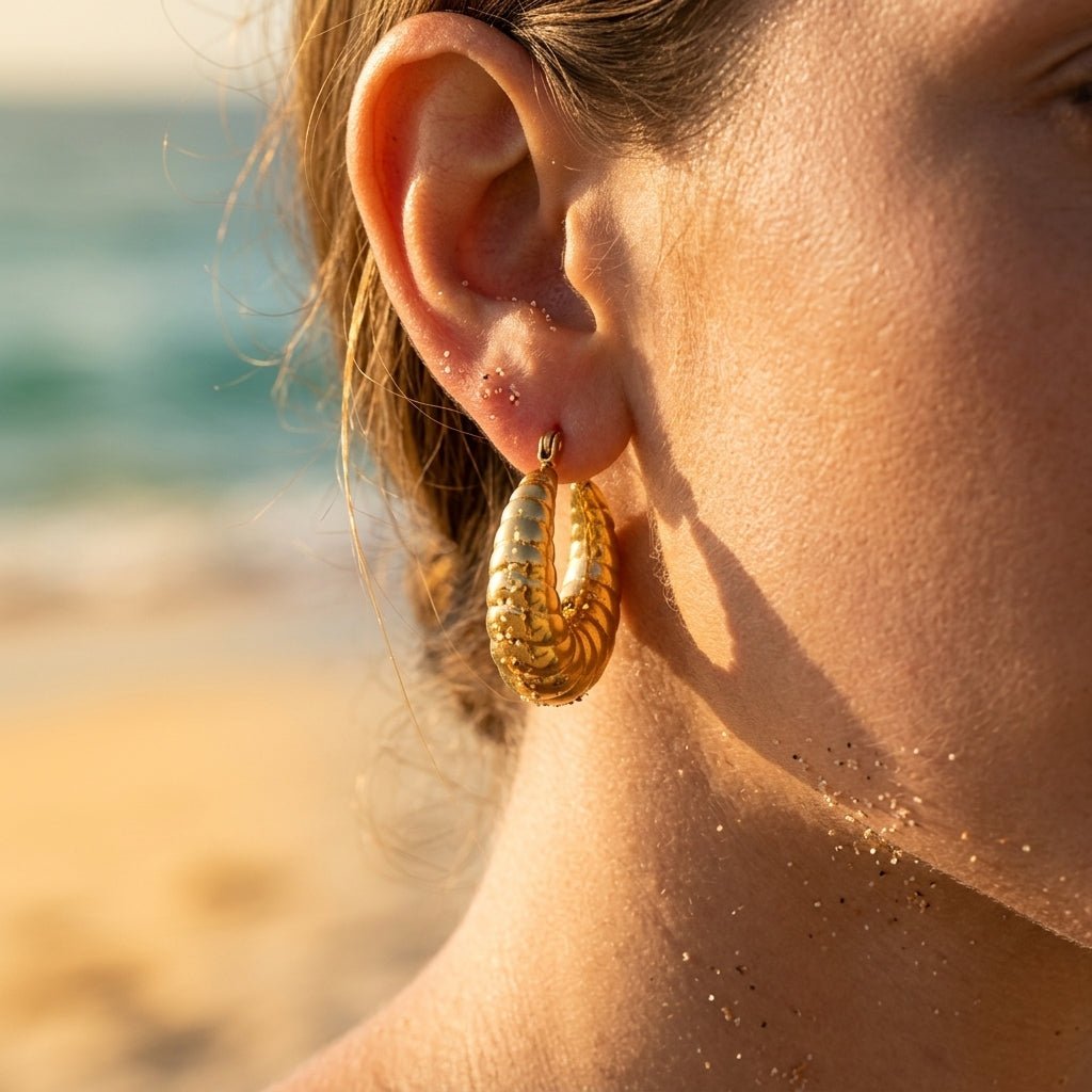 Tiered Ribbed Crescent Hoop Earrings - Semprie