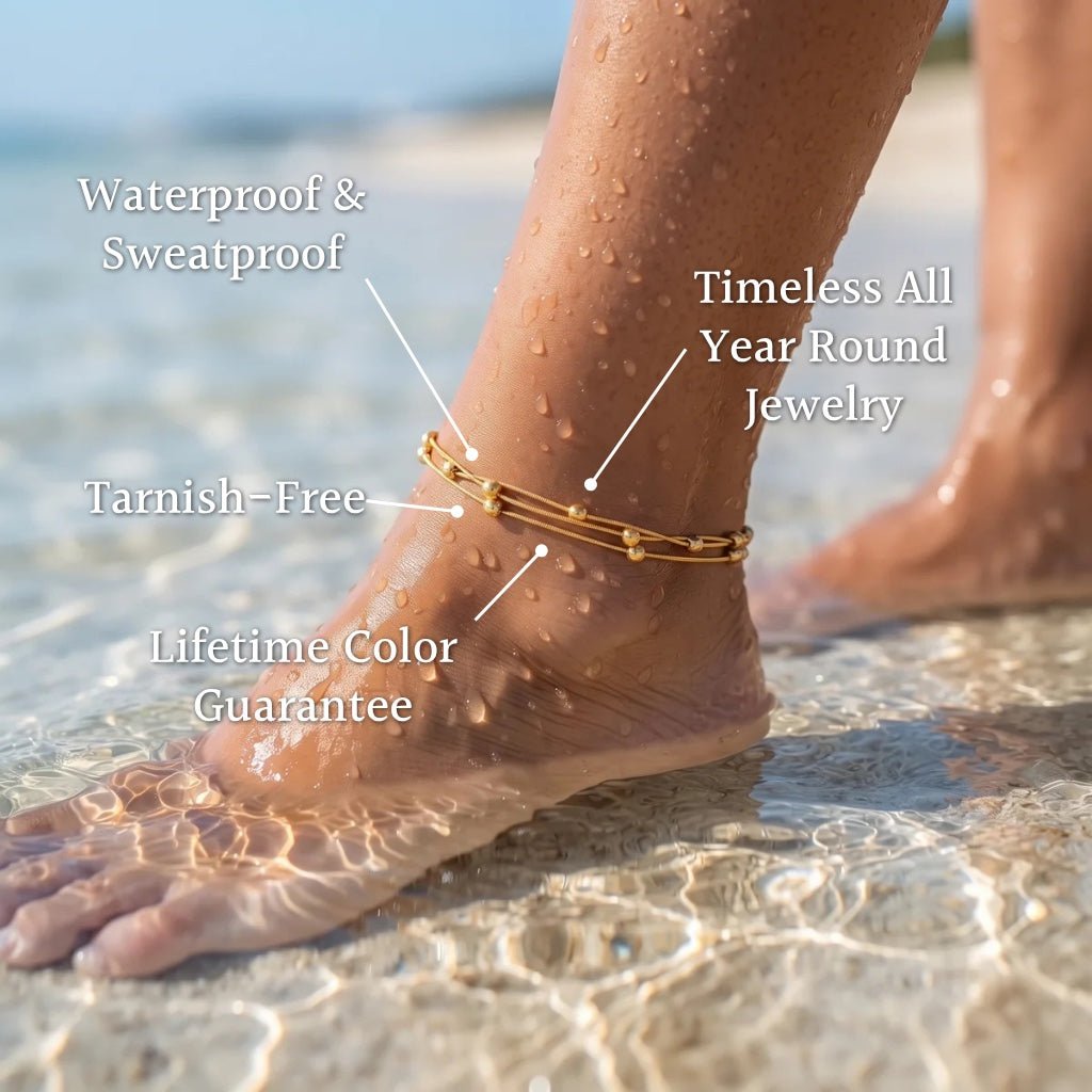 Triple Delicate Chain Bead Station Anklet - Semprie