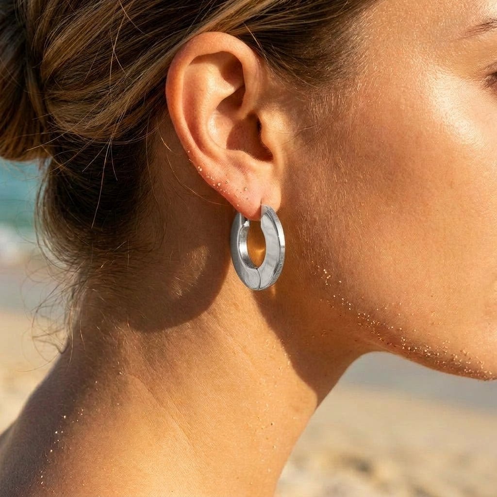 Wide Flat-Faced Oval Latch Hoop Earrings - Semprie
