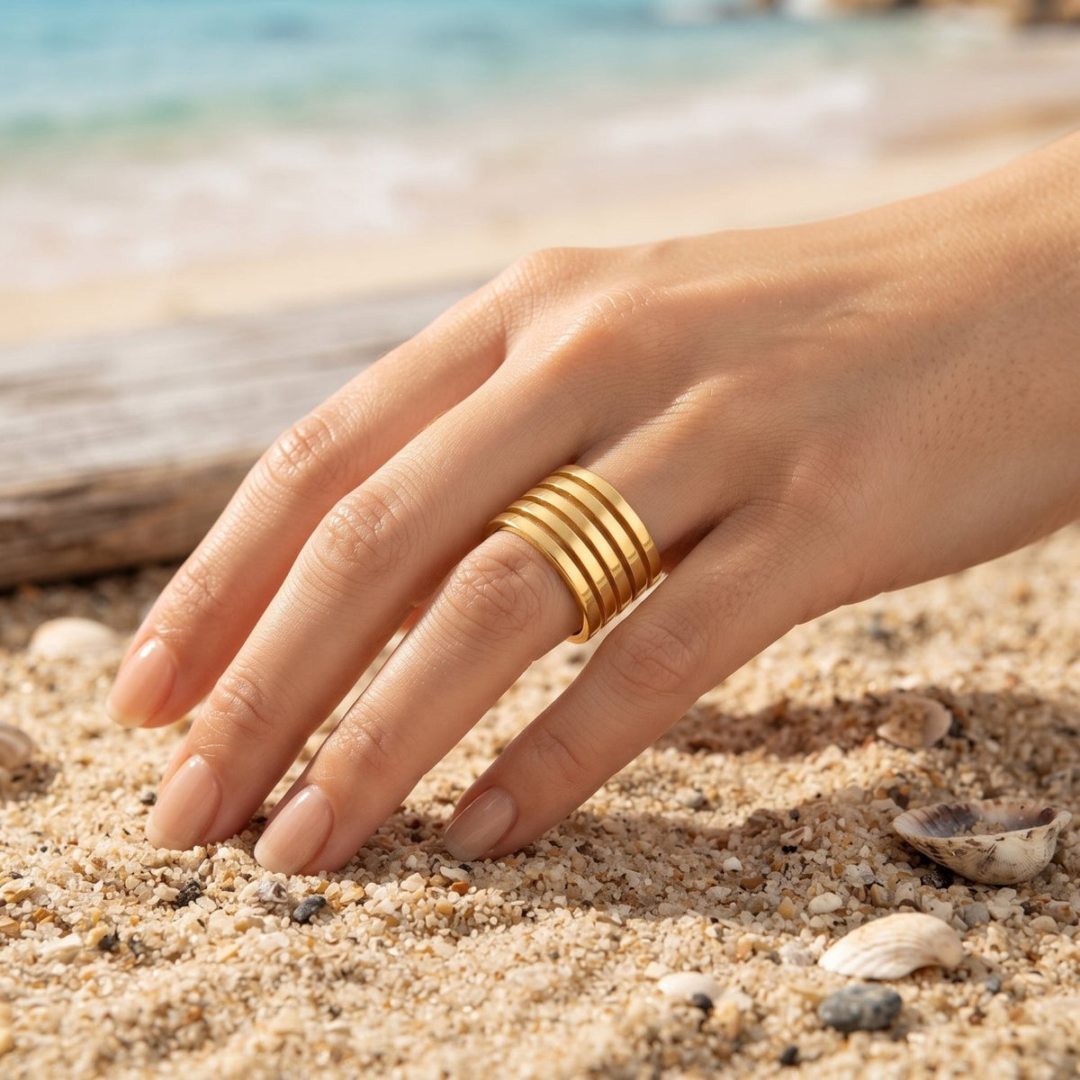 Wide Multi-Rib Stacked Cigar Band Ring - Semprie