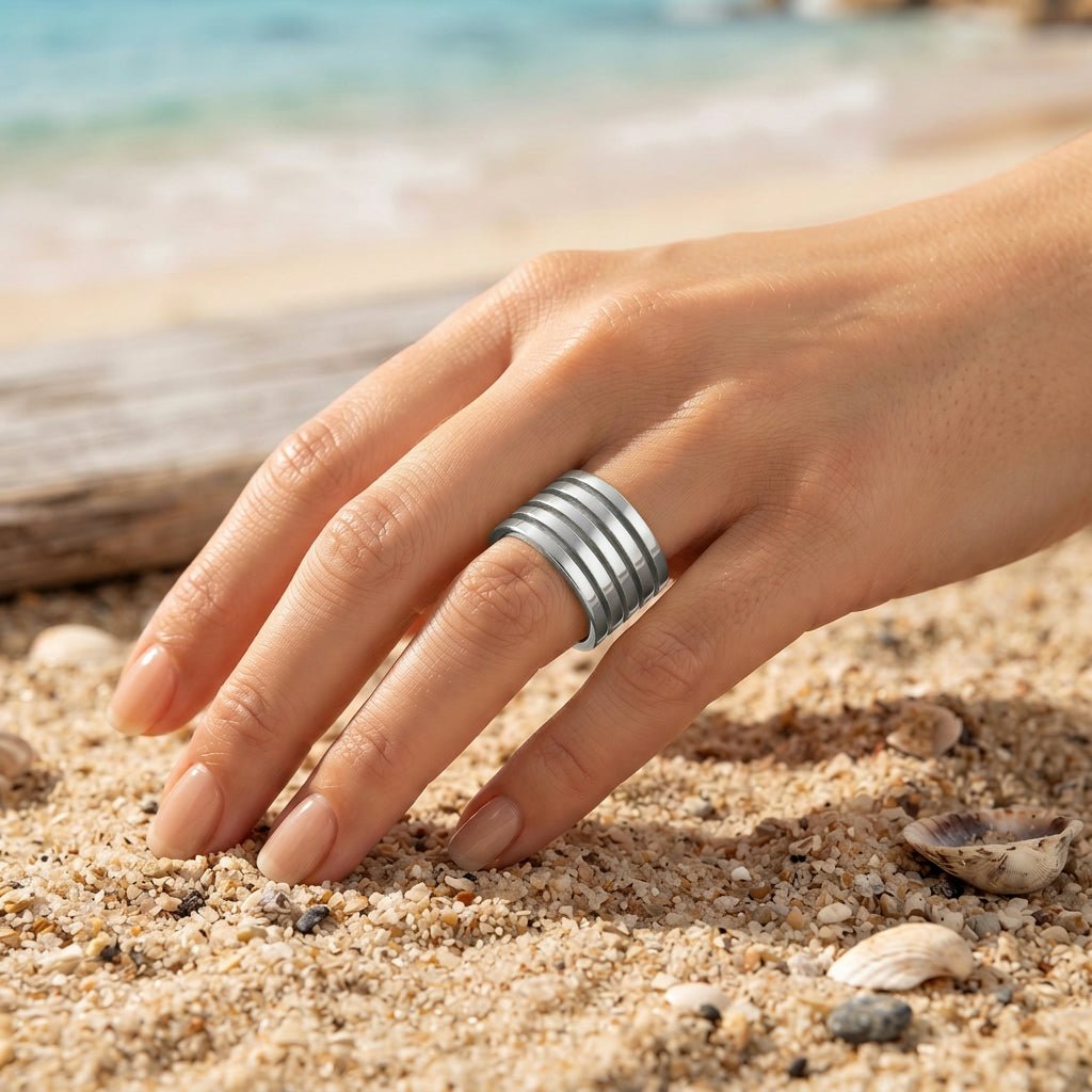 Wide Multi-Rib Stacked Cigar Band Ring - Semprie