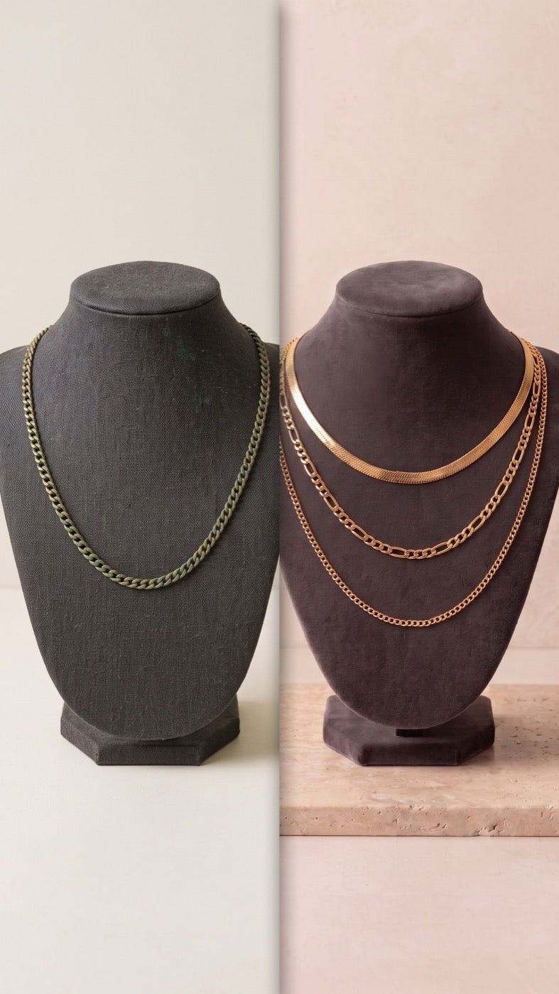 Tarnished brass chain vs pristine Semprie stack